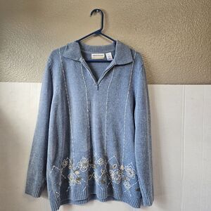 Alfred Dunner sweater sz 1X Blue Embroidered  Soft Cozy Christmas Holidays A004